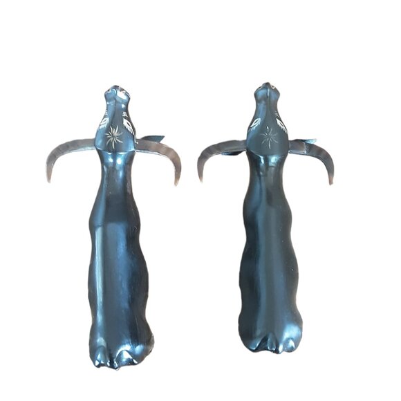 Set Of 2 Vintage Hand Carved Wooden Long Horned Oxen Bulls Figurines - Picture 4 of 7